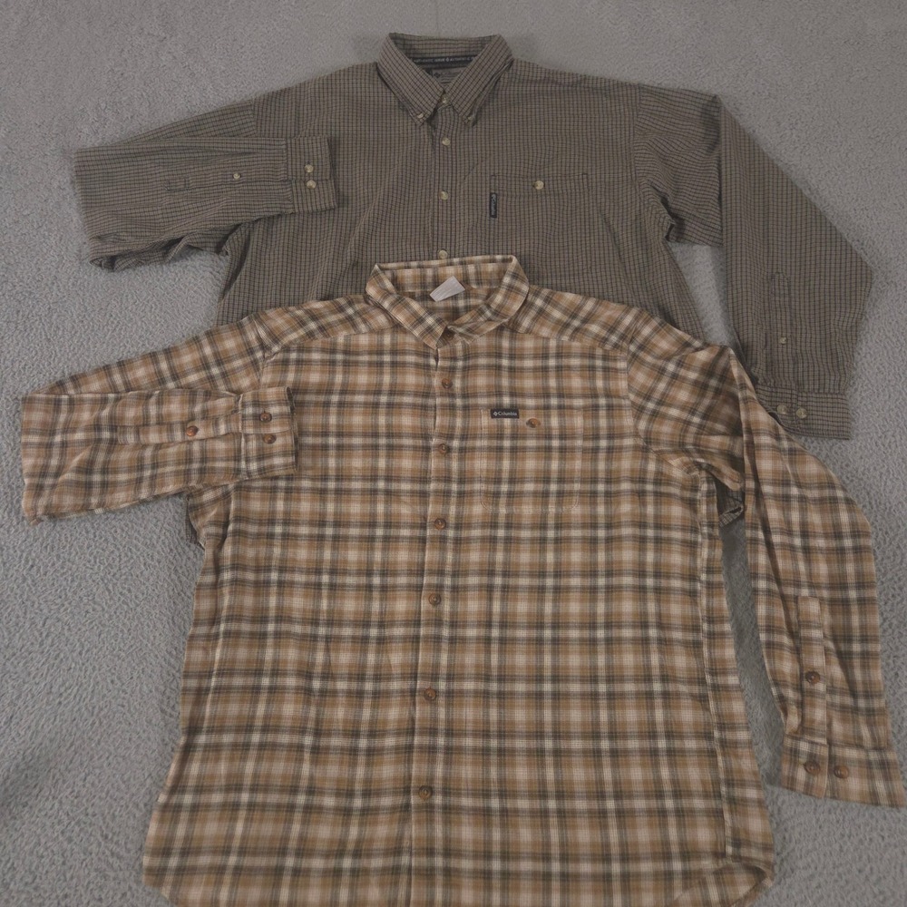 LOT OF 2 Columbia Shirt Men XL Multi Cornell Woods Seersucker Plaid Check Pocket